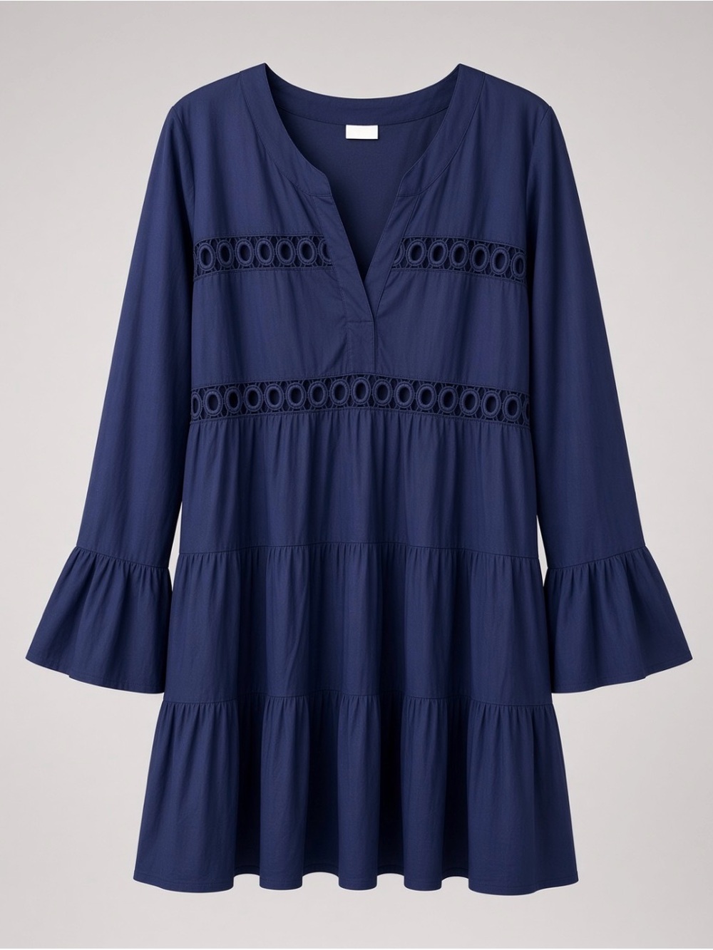 Lascana Navy Eyelet Lace Tiered Dress Size 8/10 NWT